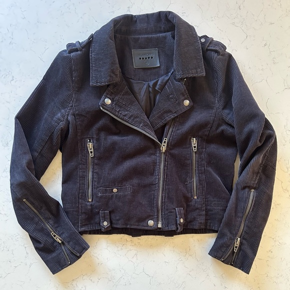 Blank NYC Black/Navy Corduroy Cropped Moto Jacket - Picture 8 of 16